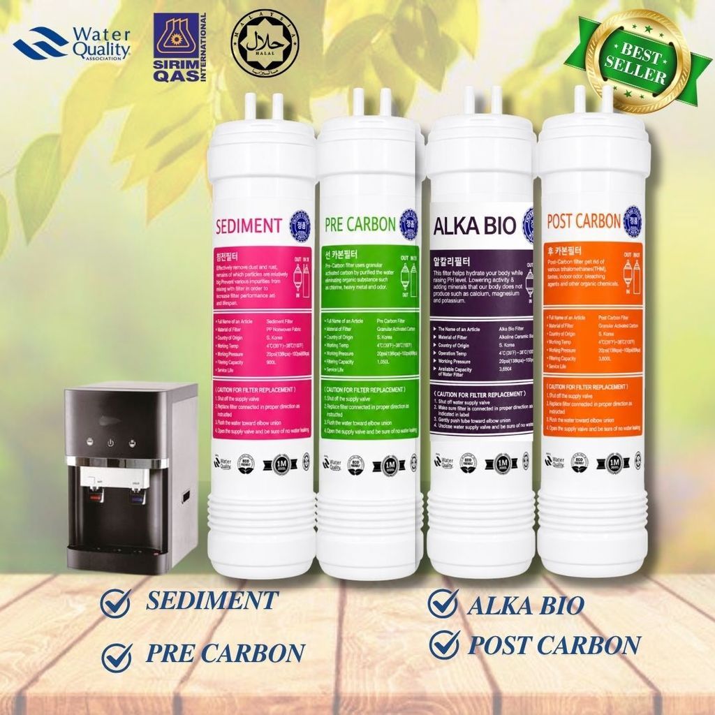 Alkaline Set 10" U-Type 4 Stage Halal Set Filtration System Compatible with Most of Dispenser
