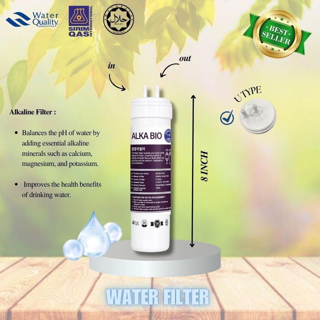 Alkaline Set 8" 4 Stage Halal Set Filtration System U-Type Compatible with Most of Dispenser